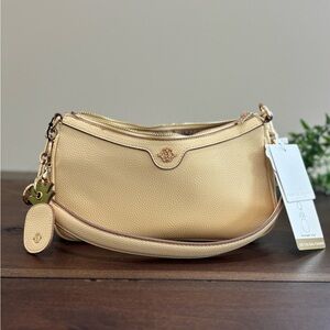 Nanette Lepore Gold Pebbled Leather Crescent Shoulder Bag